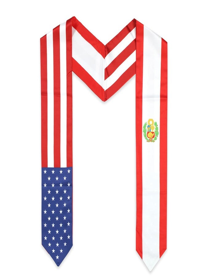 LLBFHH USA And Peru Flag Graduation Stole, Satin Embroidery Graduation Sash for International Students, 72 Inch Length. - Image 1